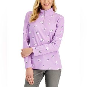 KAREN SCOTT SPORT Womens Purple Cotton Blend Floral Long Sleeve Collared Top S